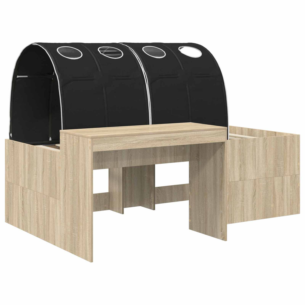 Bed with Tunnel 3 pcs Sonoma Oak and Black Engineered Wood