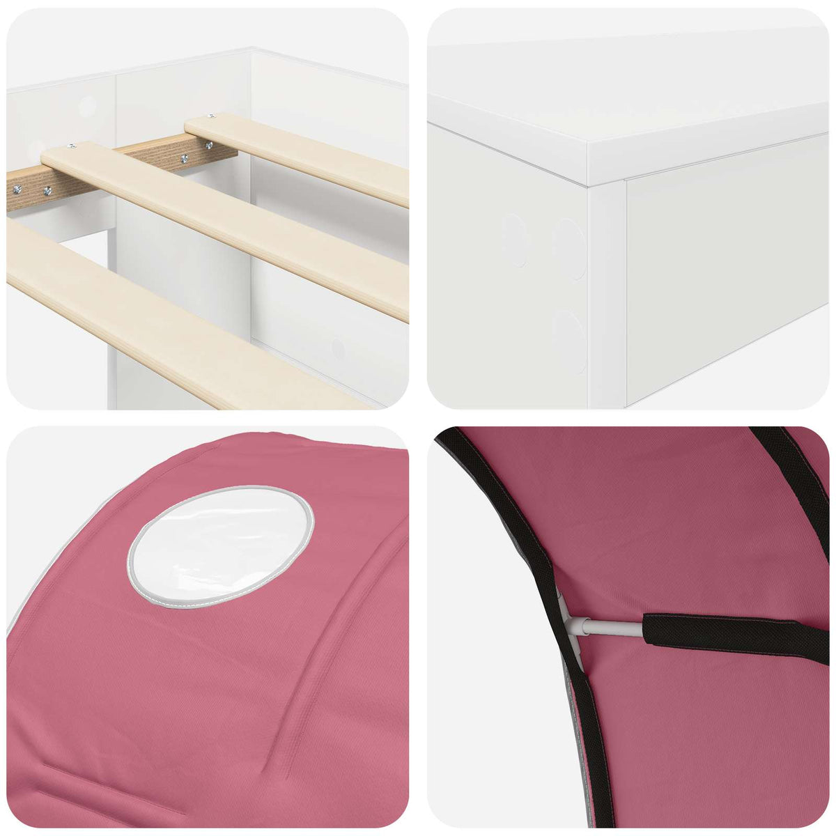 Bed with Tunnel 3 pcs White and Pink Engineered Wood