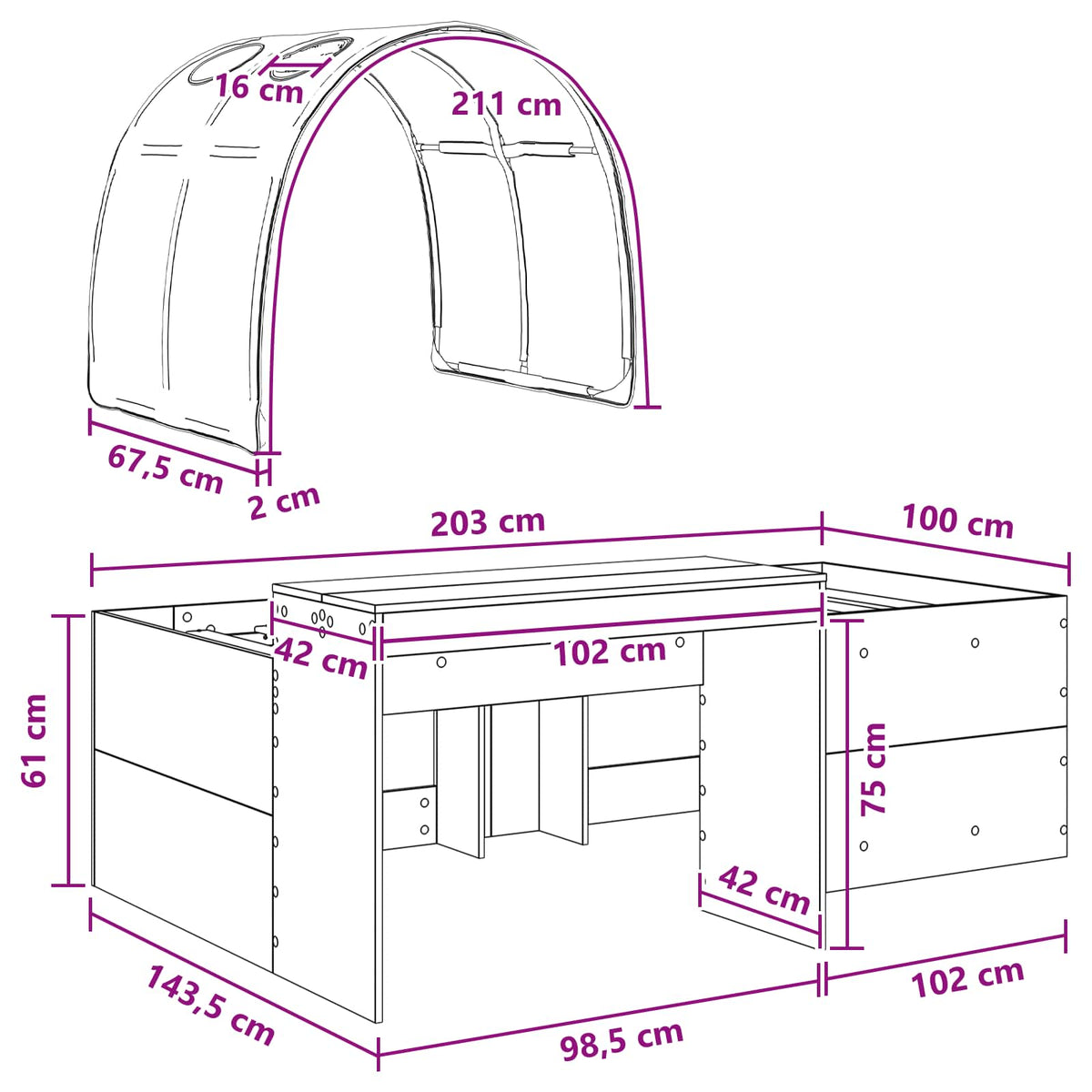 Bed with Tunnel 4 pcs White and Red Engineered Wood