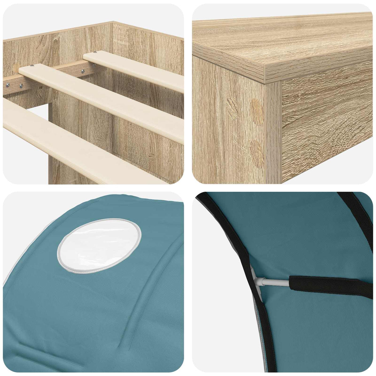 Bed with Tunnel 3 pcs Sonoma Oak and Light Blue Engineered Wood