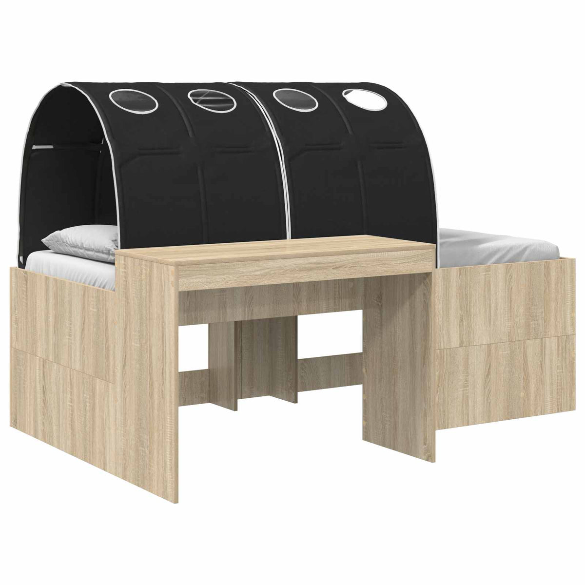 Bed with Tunnel 3 pcs Sonoma Oak and Black Engineered Wood