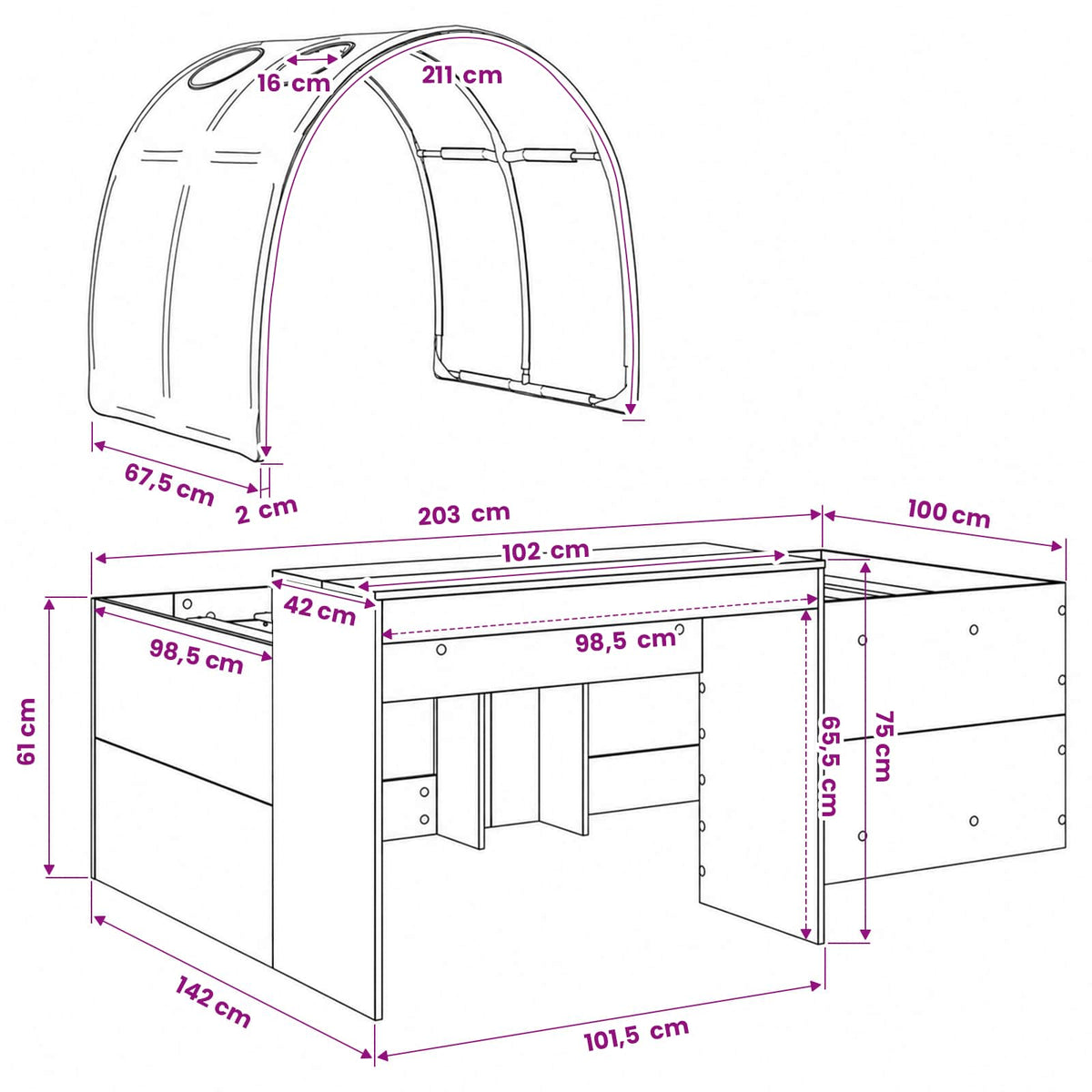 Bed with Tunnel 3 pcs Sonoma Oak and White Engineered Wood