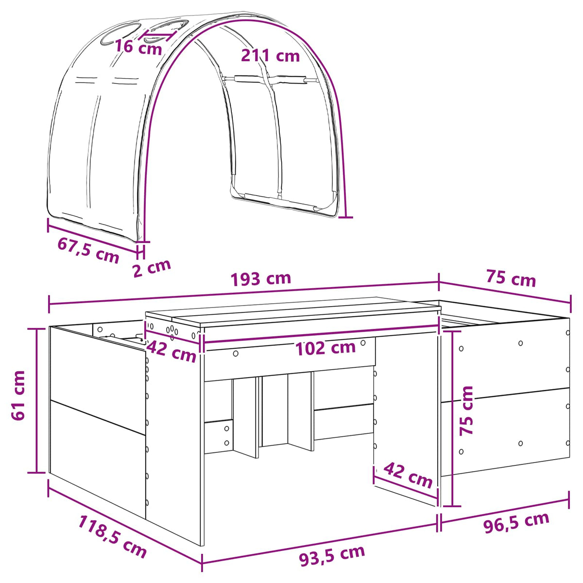 Bed with Tunnel 3 pcs Artisian Oak and Blue Engineered Wood