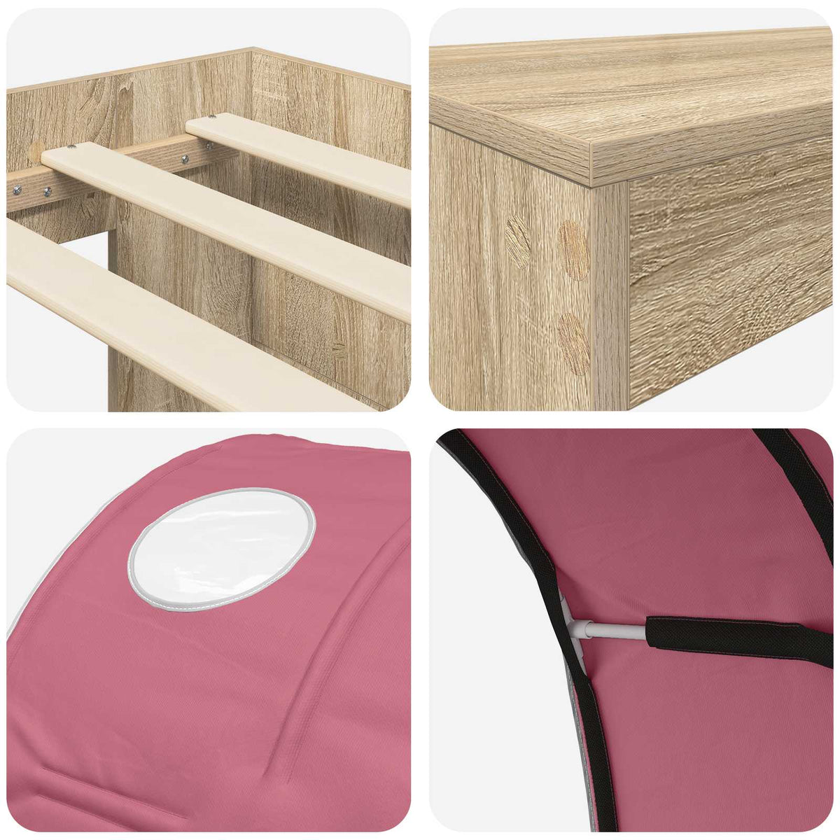 Bed with Tunnel 3 pcs Artisian Oak and Pink Engineered Wood