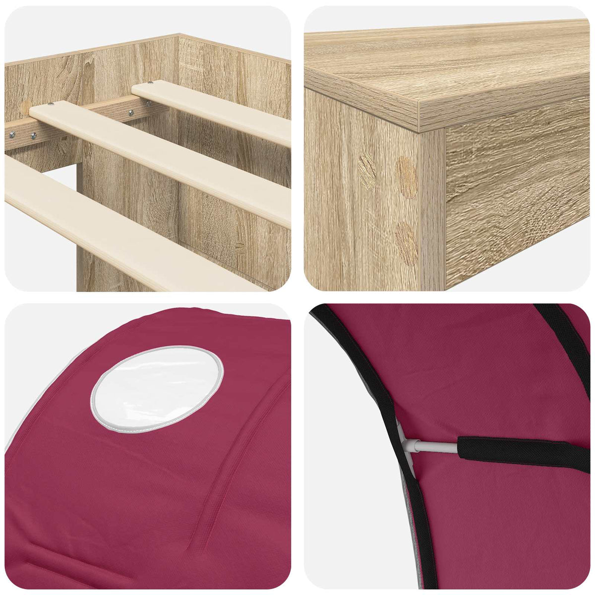 Bed with Tunnel 3 pcs Artisian Oak and Red Engineered Wood