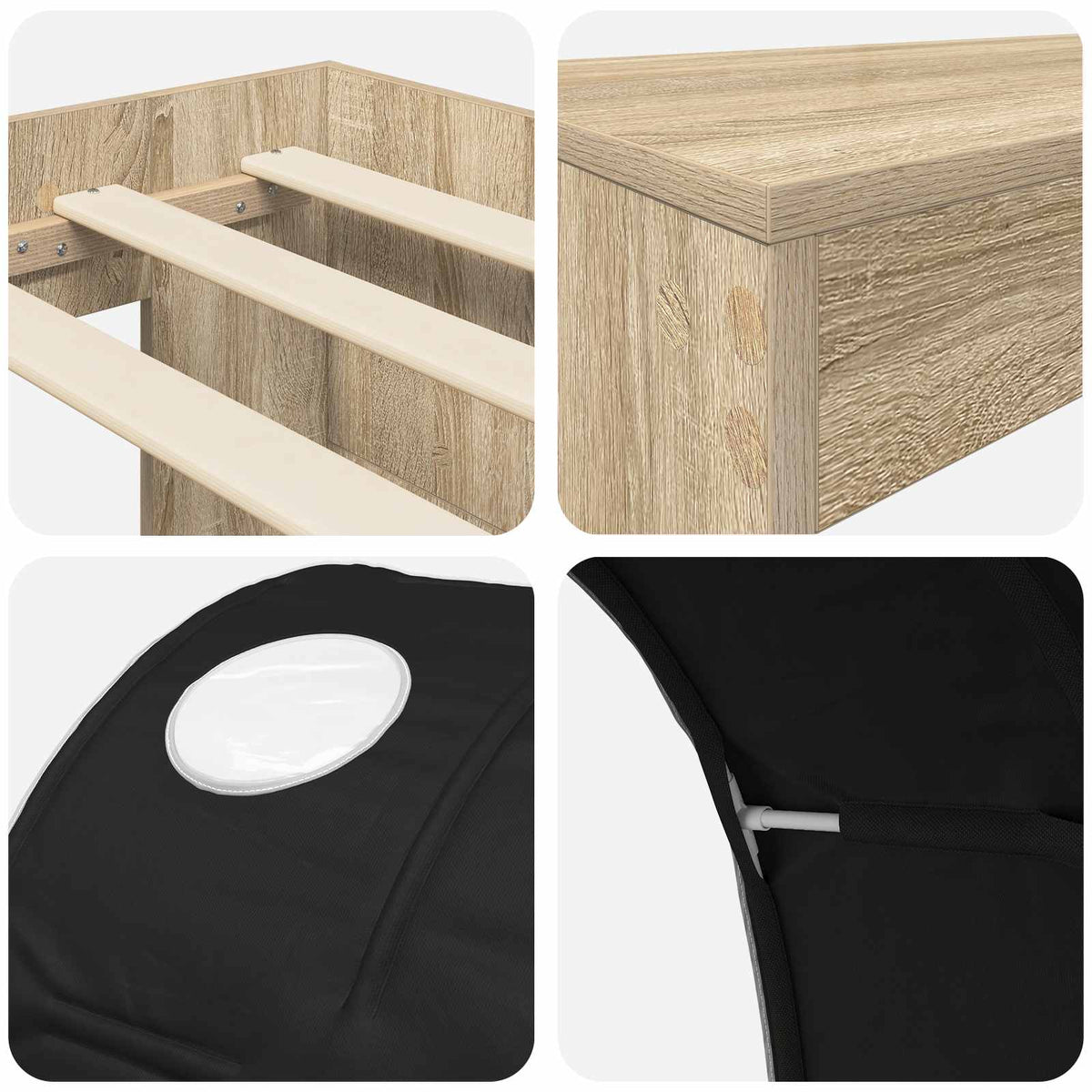Bed with Tunnel 3 pcs Sonoma Oak and Black 75 x 193 cm