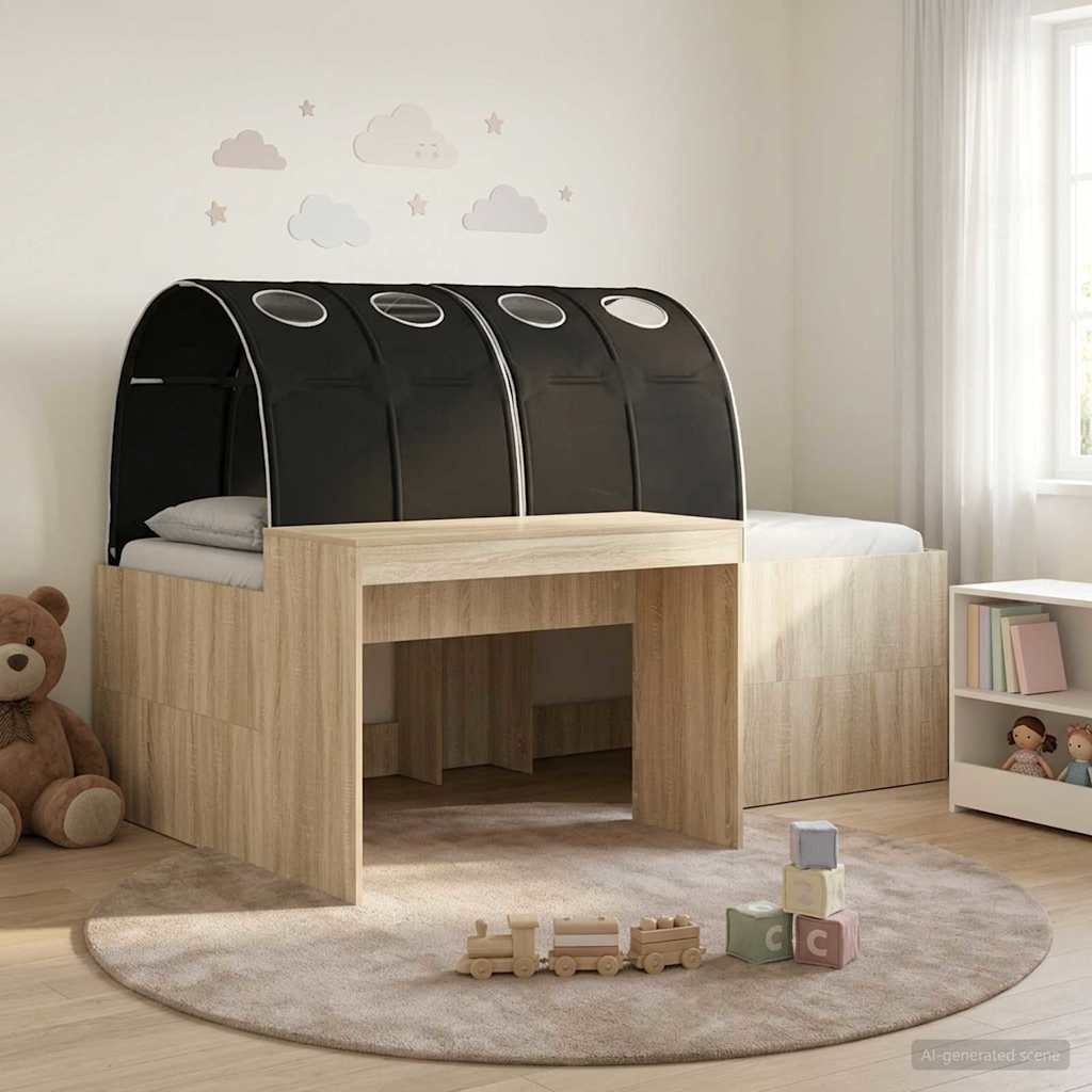 Bed with Tunnel 3 pcs Sonoma Oak and Black 75 x 193 cm