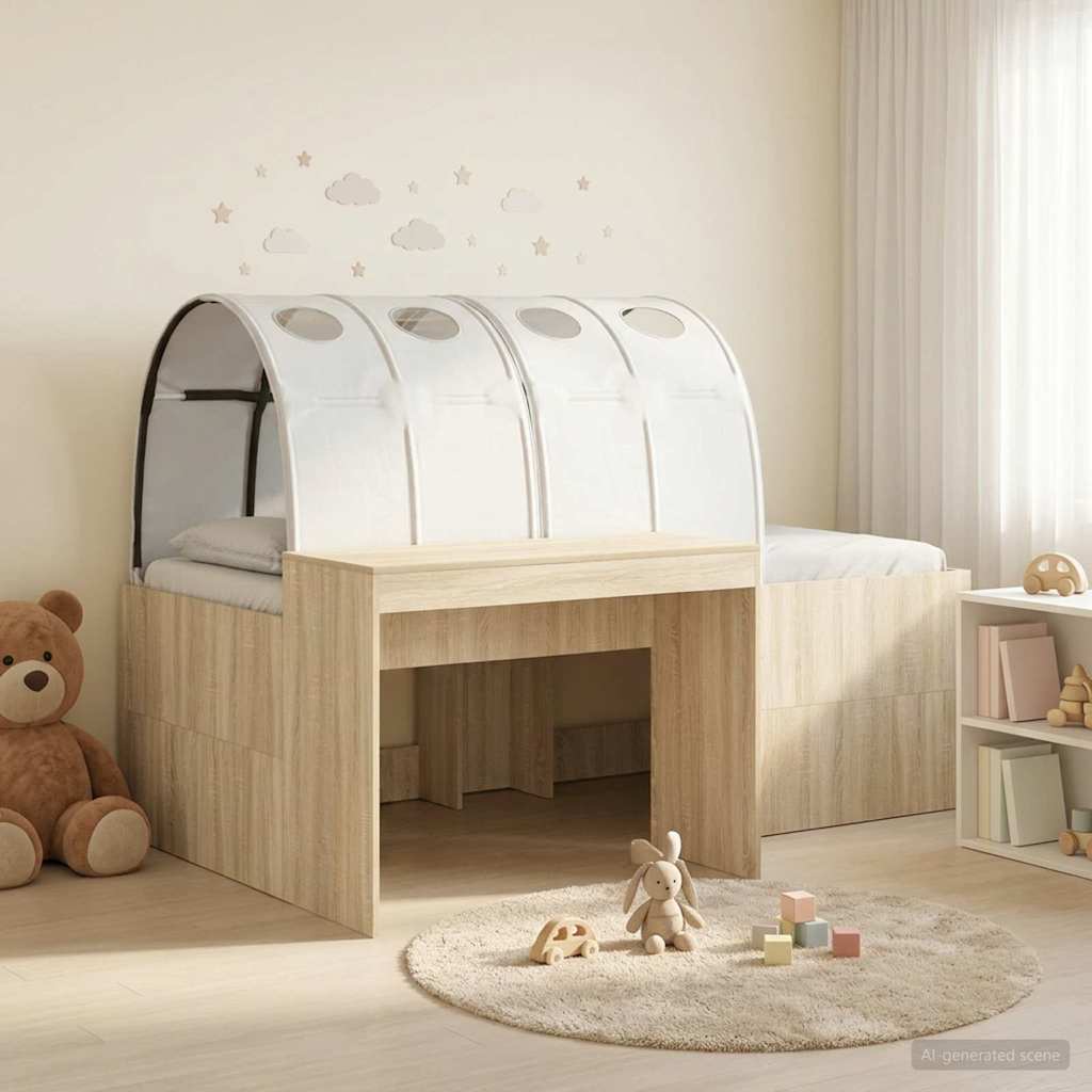 Bed with Tunnel 3 pcs Sonoma Oak and Black 75 x 193 cm