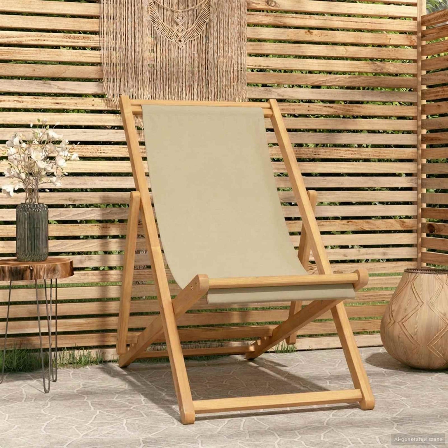 Beach Chair Beige Solid Teak Wood