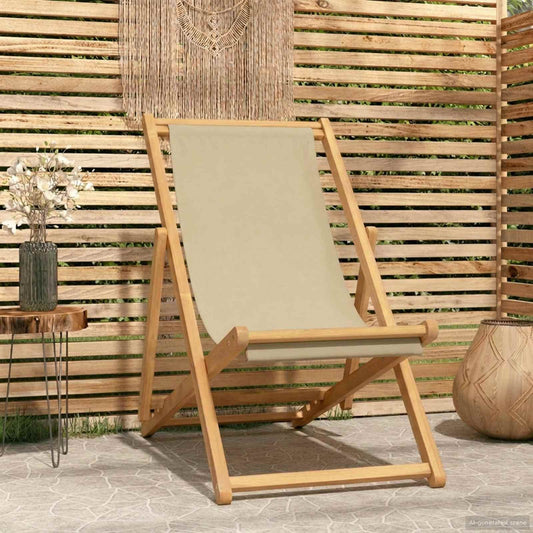 Beach Chair Beige Solid Teak Wood