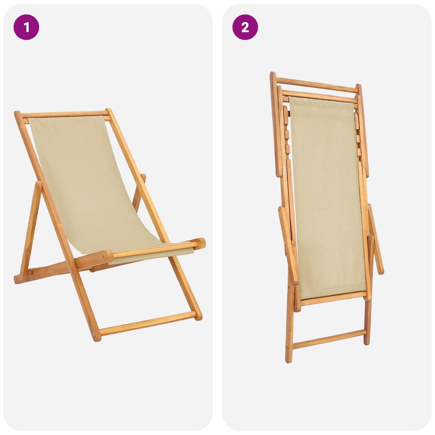 Beach Chair Beige Solid Teak Wood