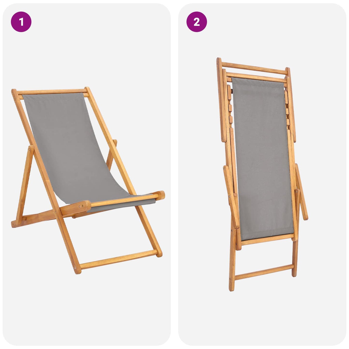 Beach Chair Light Grey Solid Teak Wood