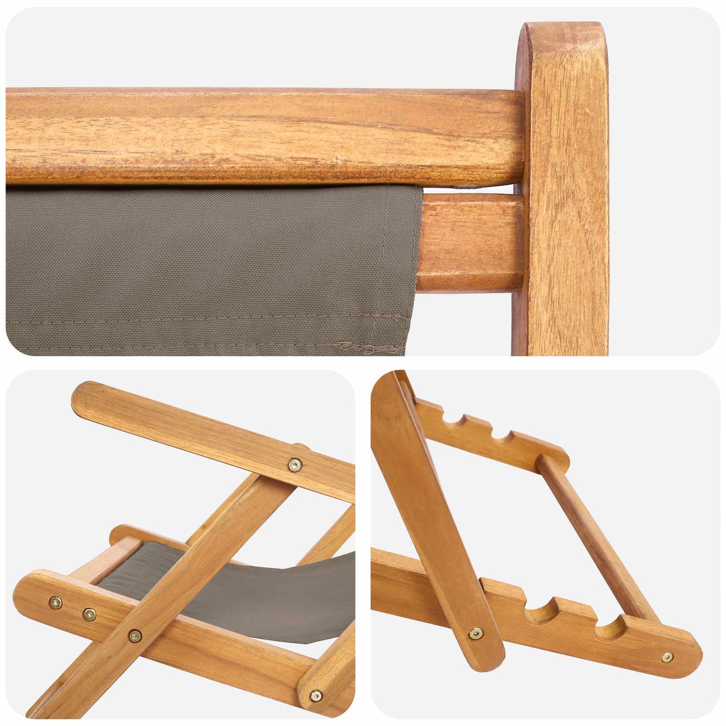 Beach Chair Taupe Solid Teak Wood