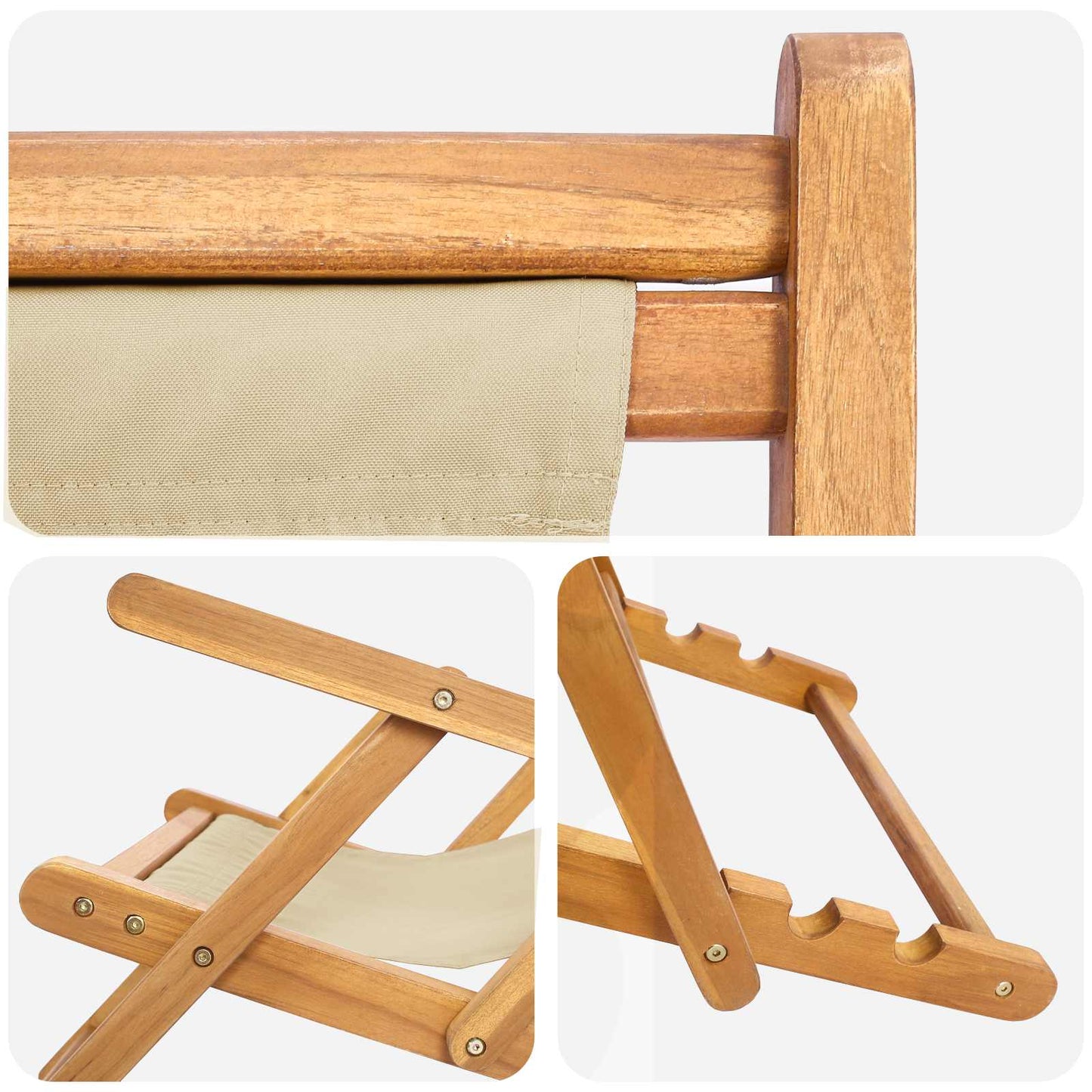 Beach Chair Beige Solid Teak Wood