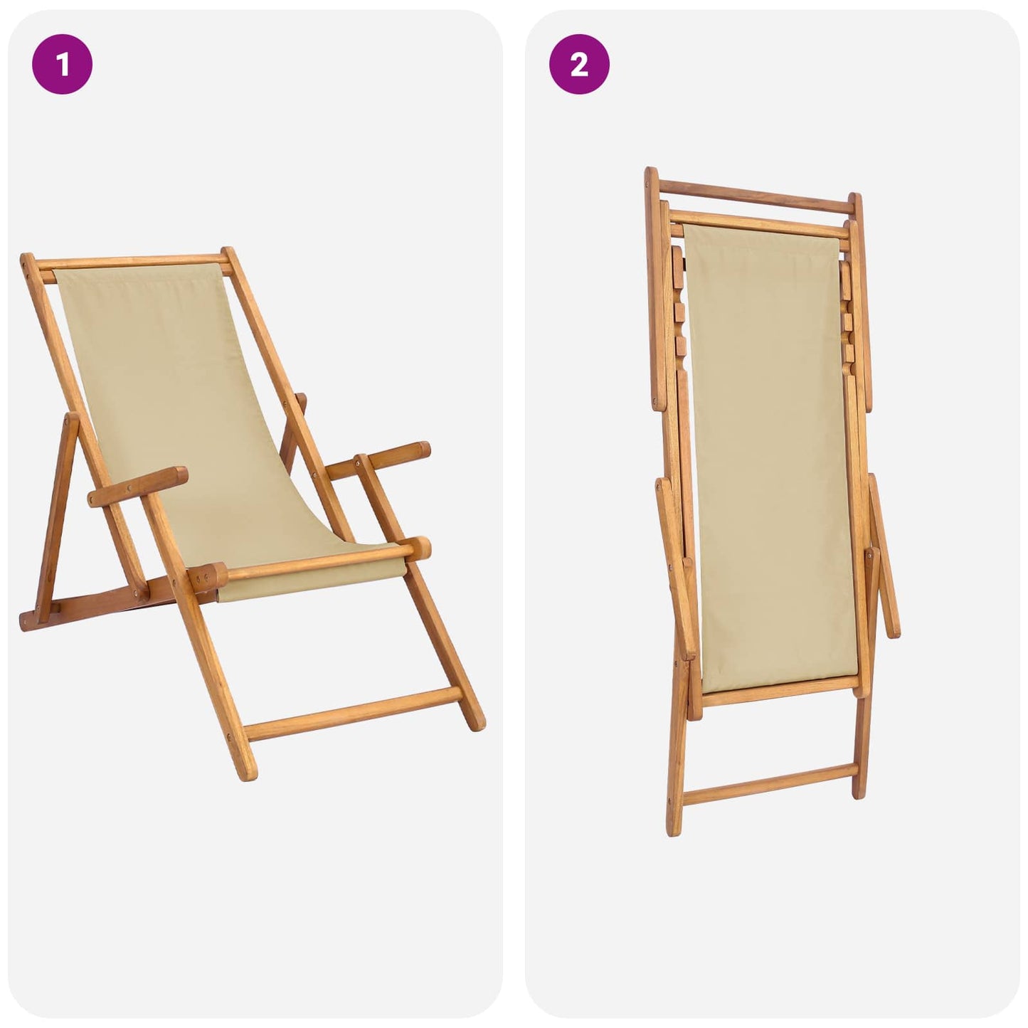 Beach Chair Beige Solid Teak Wood