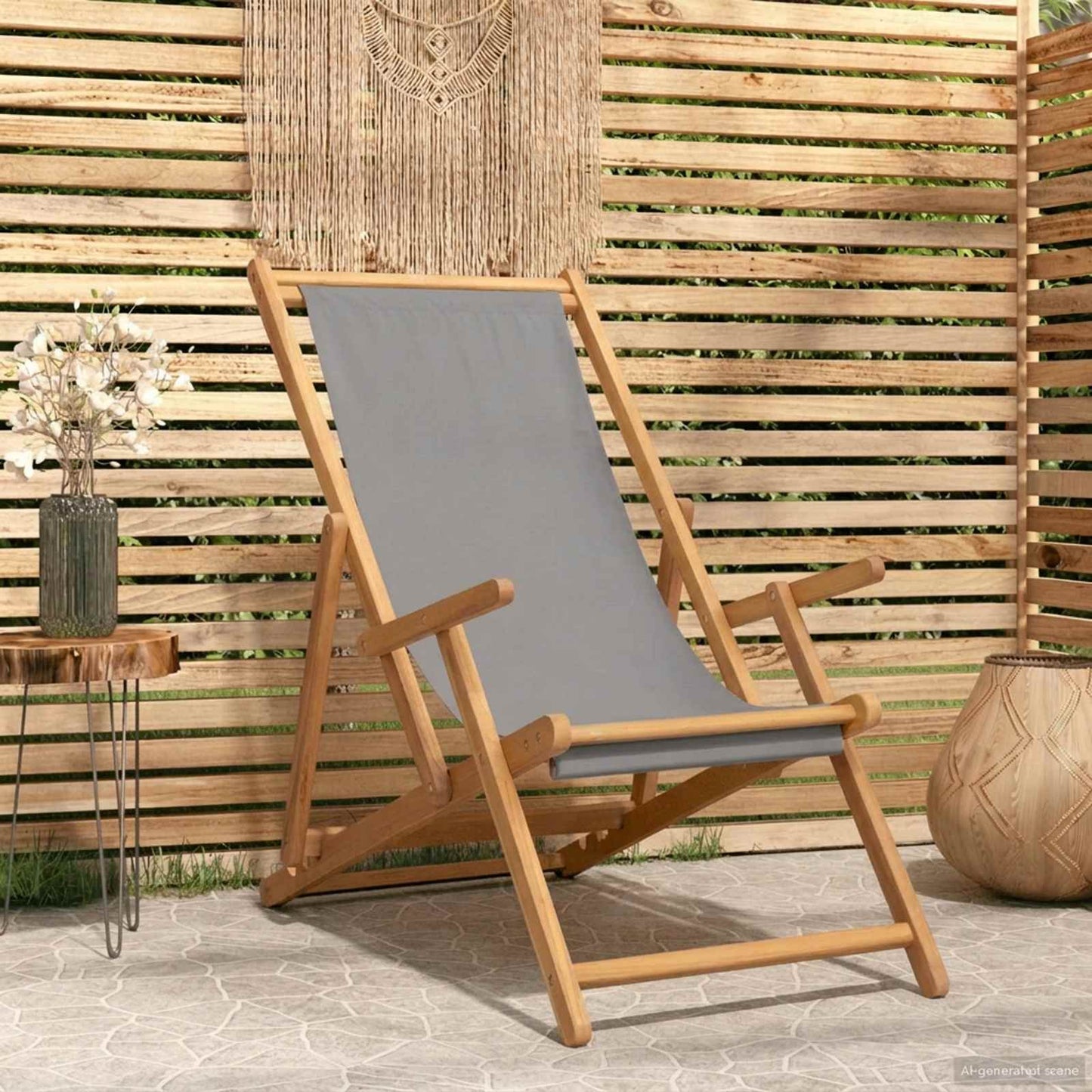 Beach Chair Light Grey Solid Teak Wood
