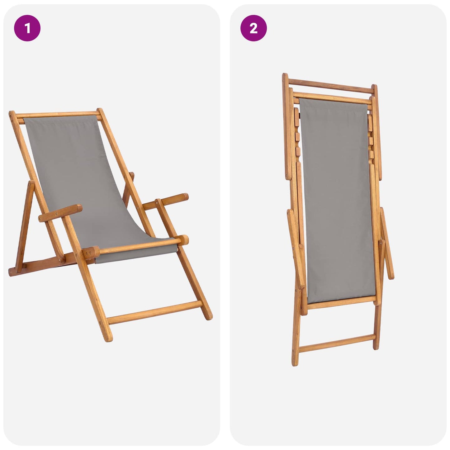 Beach Chair Light Grey Solid Teak Wood