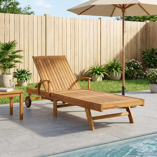 Sun Lounger Solid Teak Wood Brown