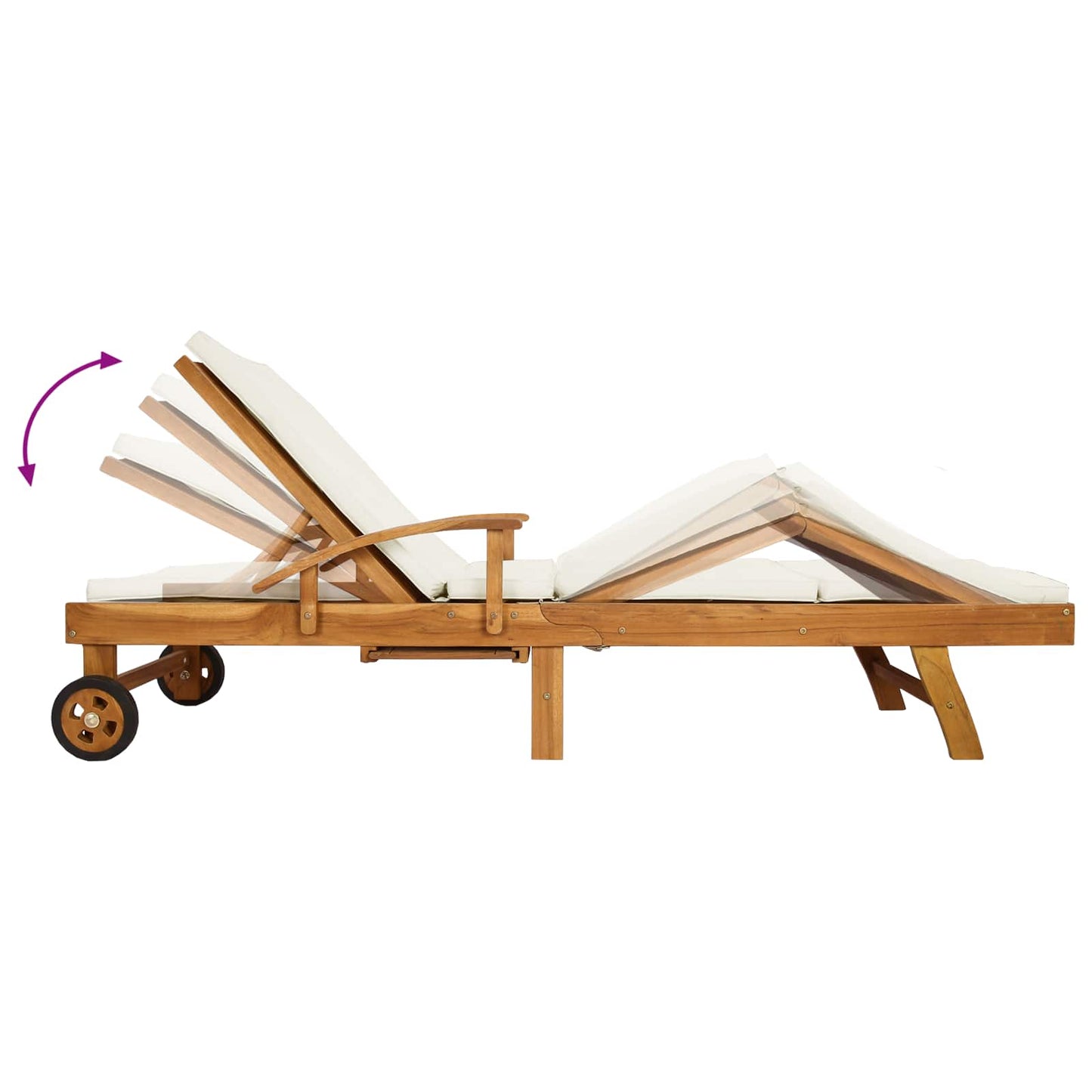 Sun Lounger with Cushion Solid Teak Wood Brown and Cream