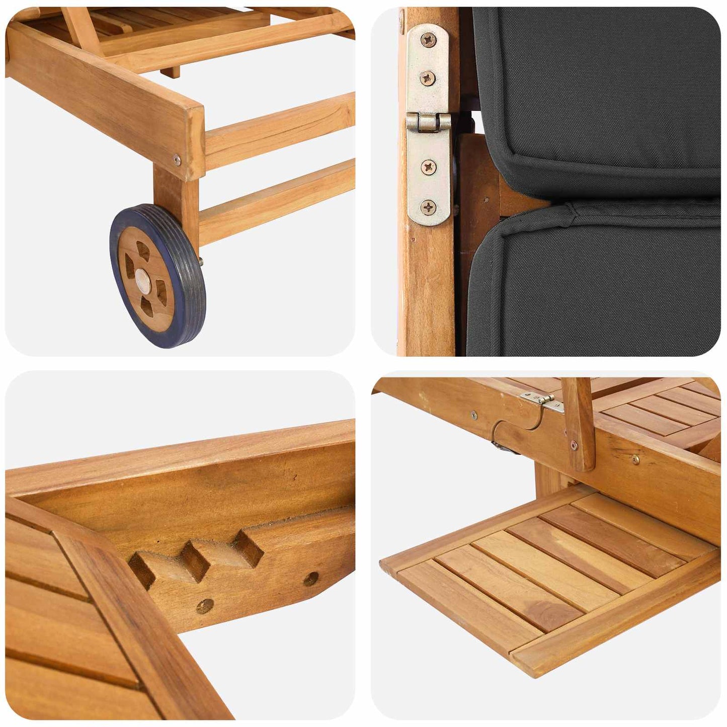 Sun Lounger with Cushion Solid Teak Wood Brown and Dark Grey