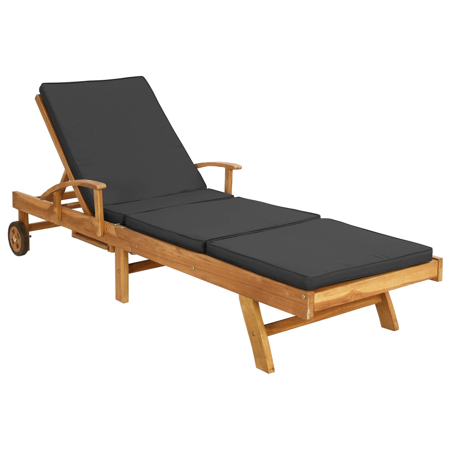Sun Lounger with Cushion Solid Teak Wood Brown and Dark Grey