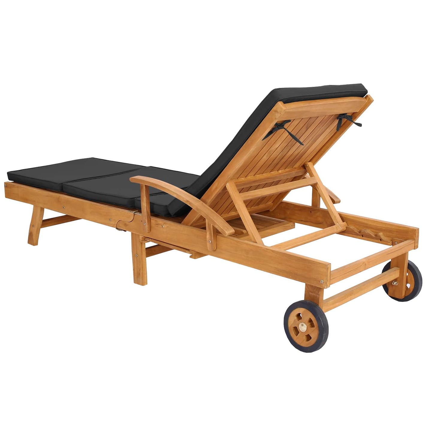 Sun Lounger with Cushion Solid Teak Wood Brown and Dark Grey