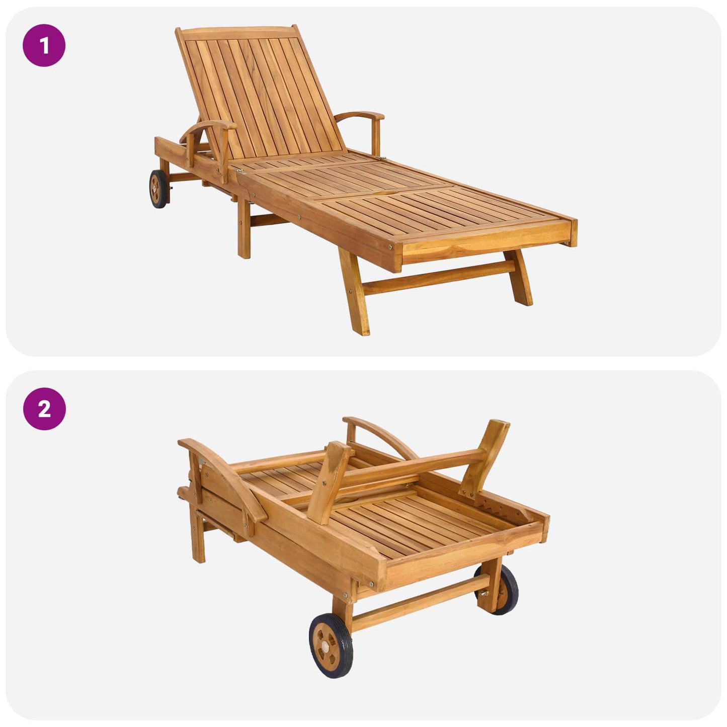 Sun Lounger with Cushion Solid Teak Wood Brown and Dark Grey