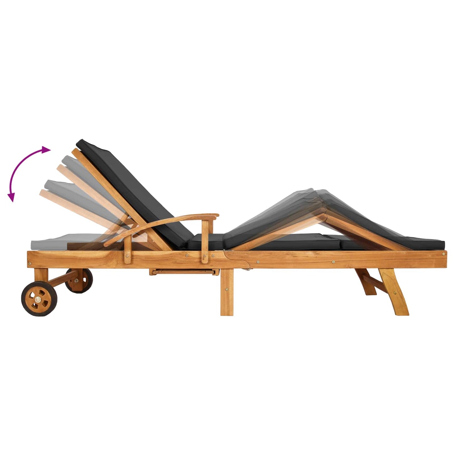Sun Lounger with Cushion Solid Teak Wood Brown and Dark Grey