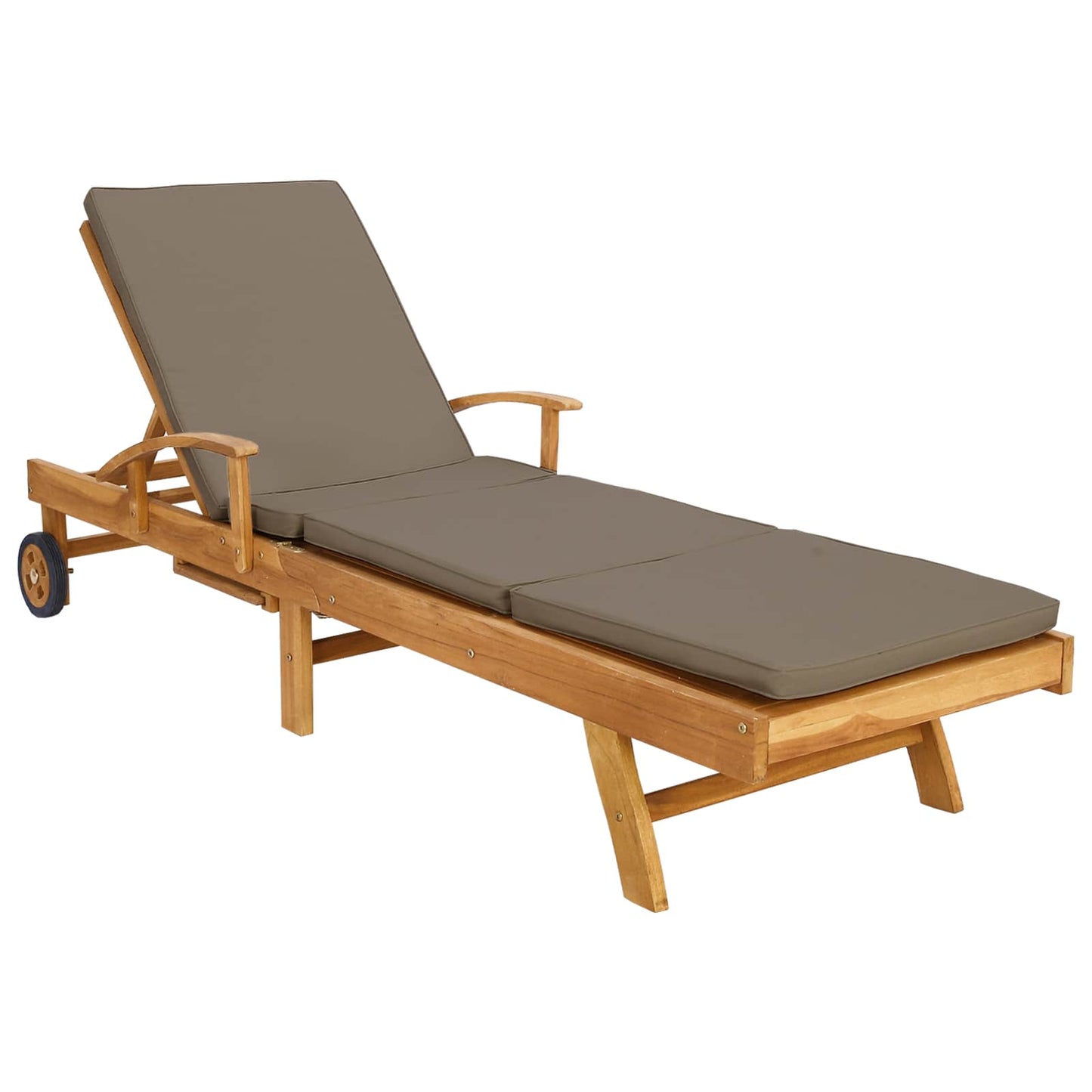Sun Lounger with Cushion 100% Polyester Solid-Teak