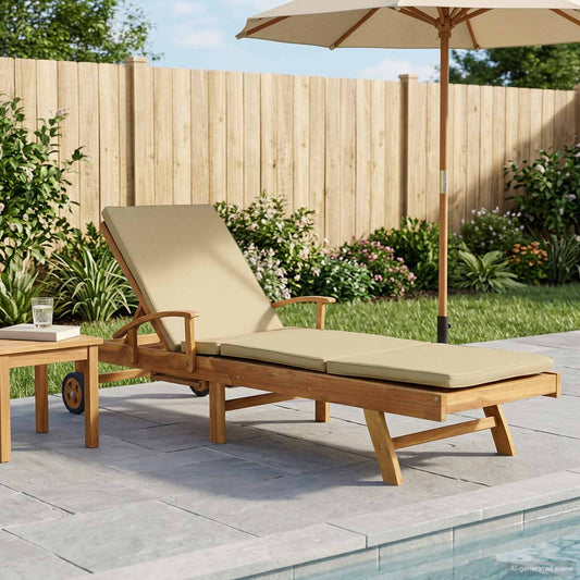 Sun Lounger with Cushion 100% Polyester Solid-Teak