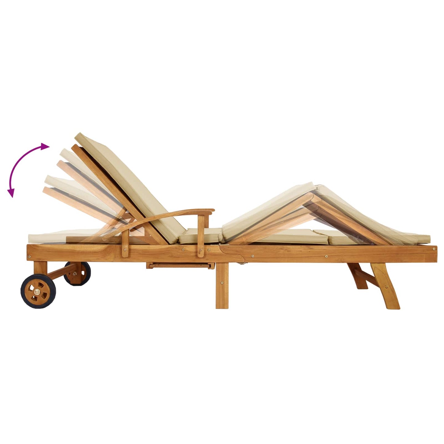 Sun Lounger with Cushion 100% Polyester Solid-Teak