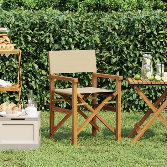 Director Chair Brown and Beige Solid Teak Wood
