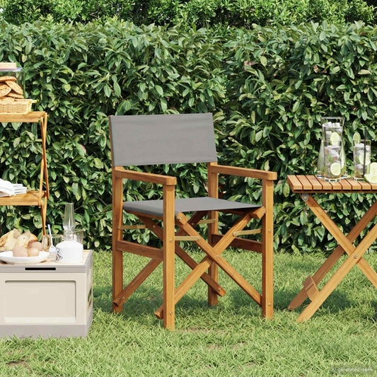 Director Chair Brown and Light Grey Solid Teak Wood