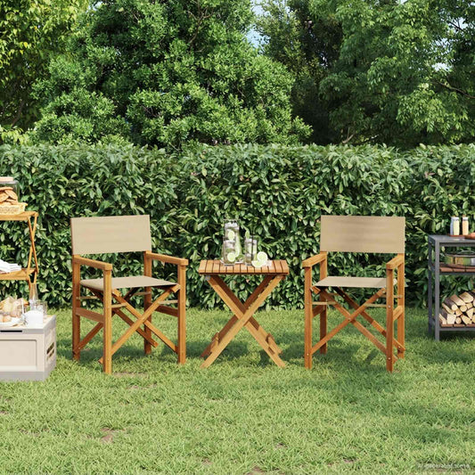 Director Chair Brown and Beige Solid Teak Wood