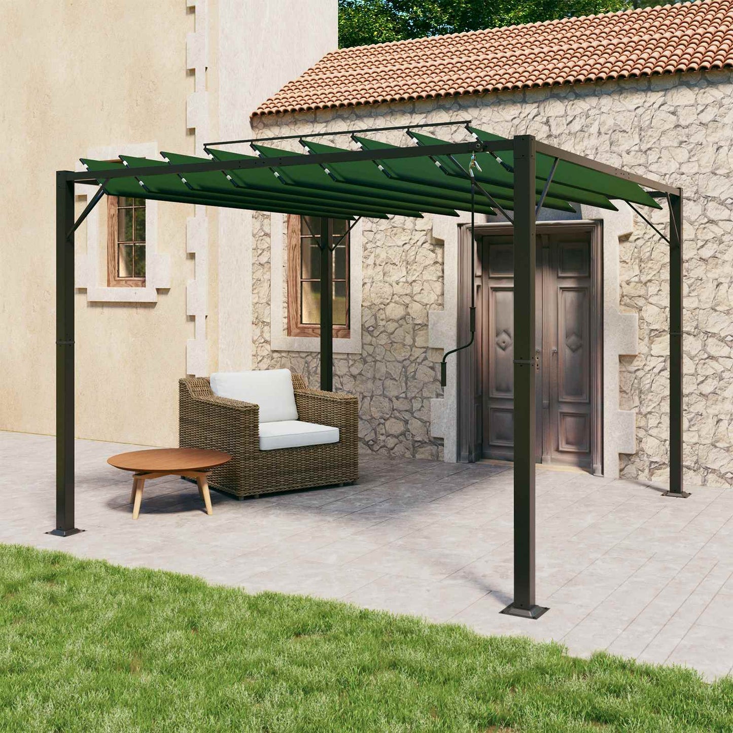 Gazebo with Louvered Roof 3 x 3 x 2.14 m Green