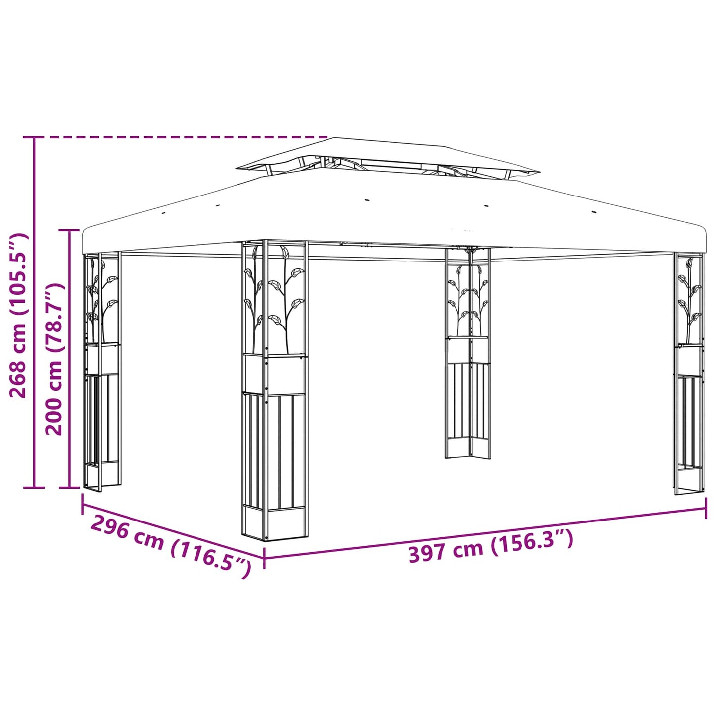 Gazebo 3.97 x 2.96 x 2.68 m Green Polyester and Steel