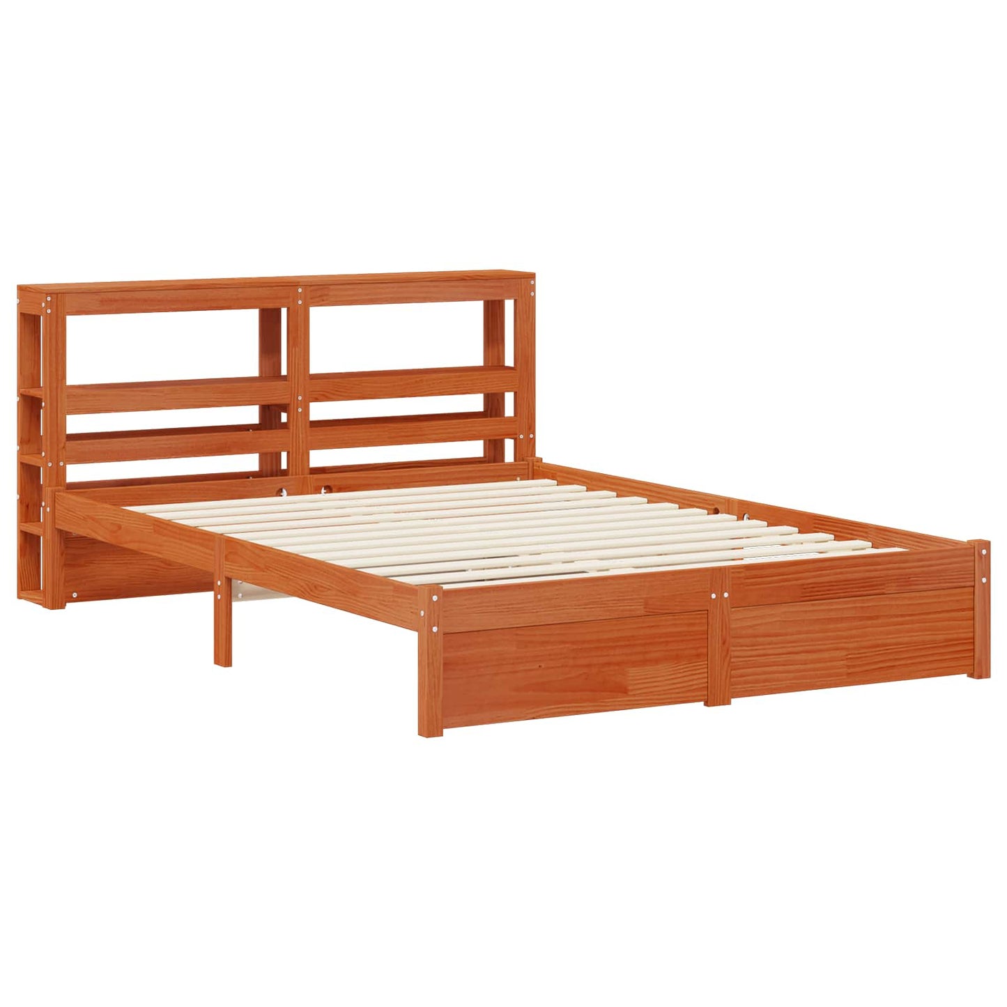 Bed Frame with Headboard with Storage Wax Brown Solid Pine Wood