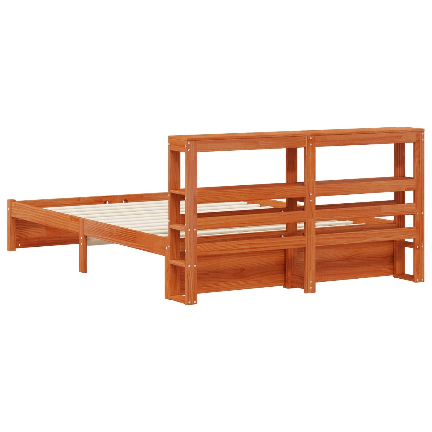 Bed Frame with Headboard with Storage Wax Brown Solid Pine Wood