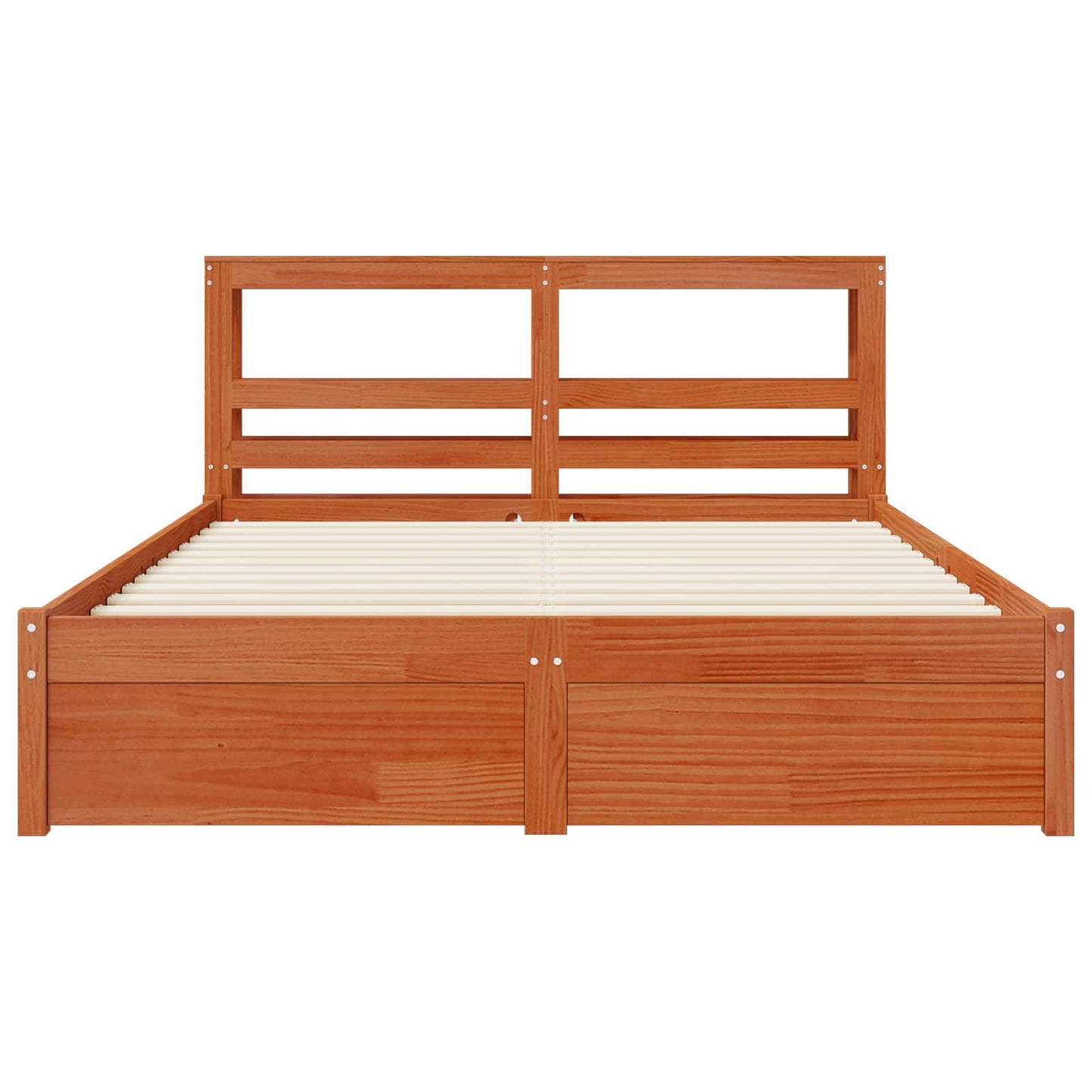 Bed Frame with Headboard with Storage Wax Brown Solid Pine Wood