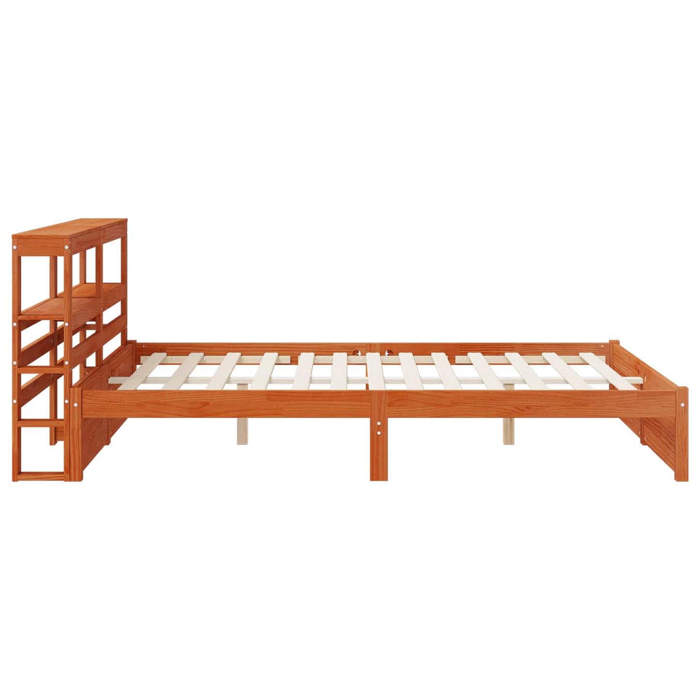 Bed Frame with Headboard with Storage Wax Brown Solid Pine Wood