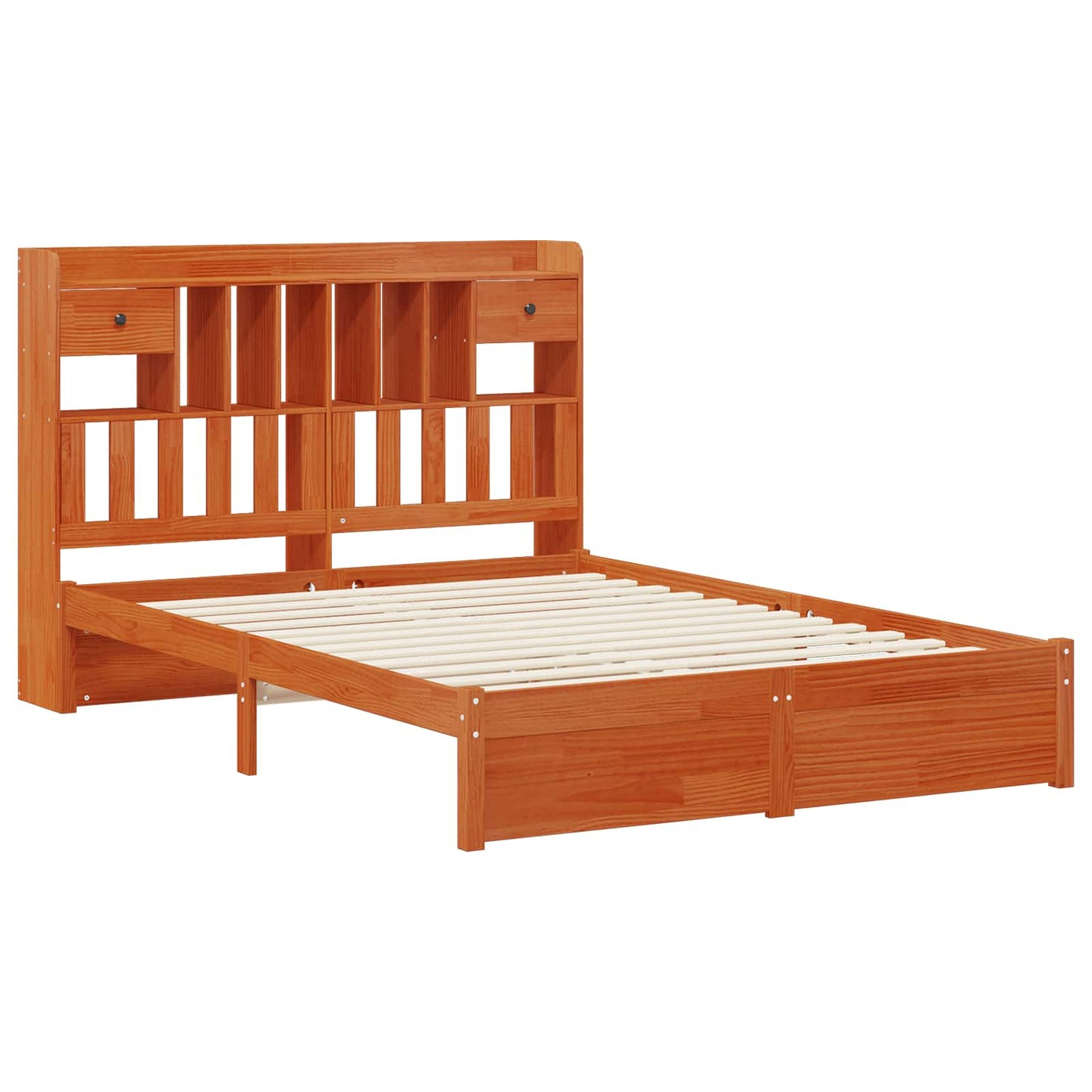 Bookcase Bed Frame with Headboard with Drawer Solid Pine Wood