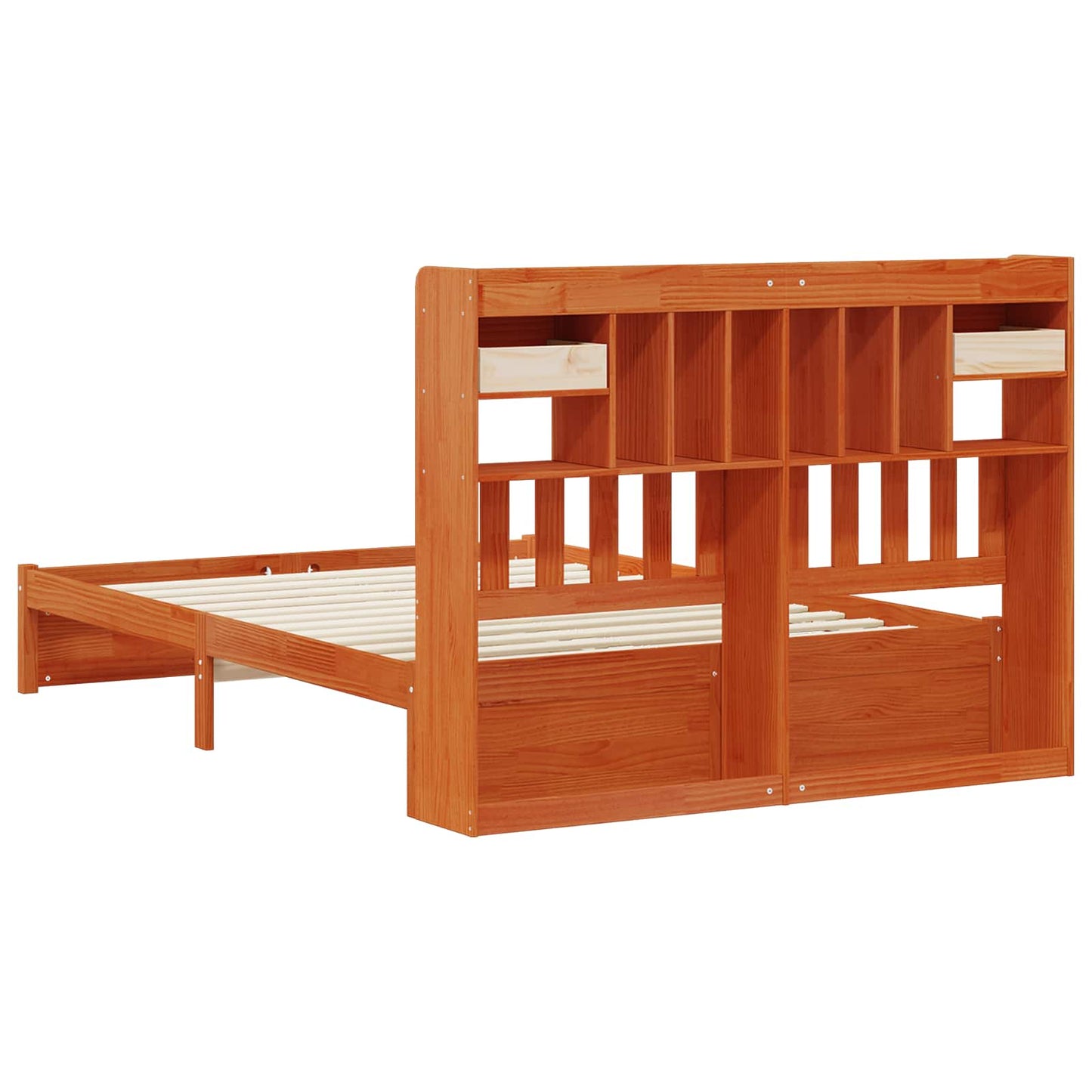 Bookcase Bed Frame with Headboard with Drawer Solid Pine Wood