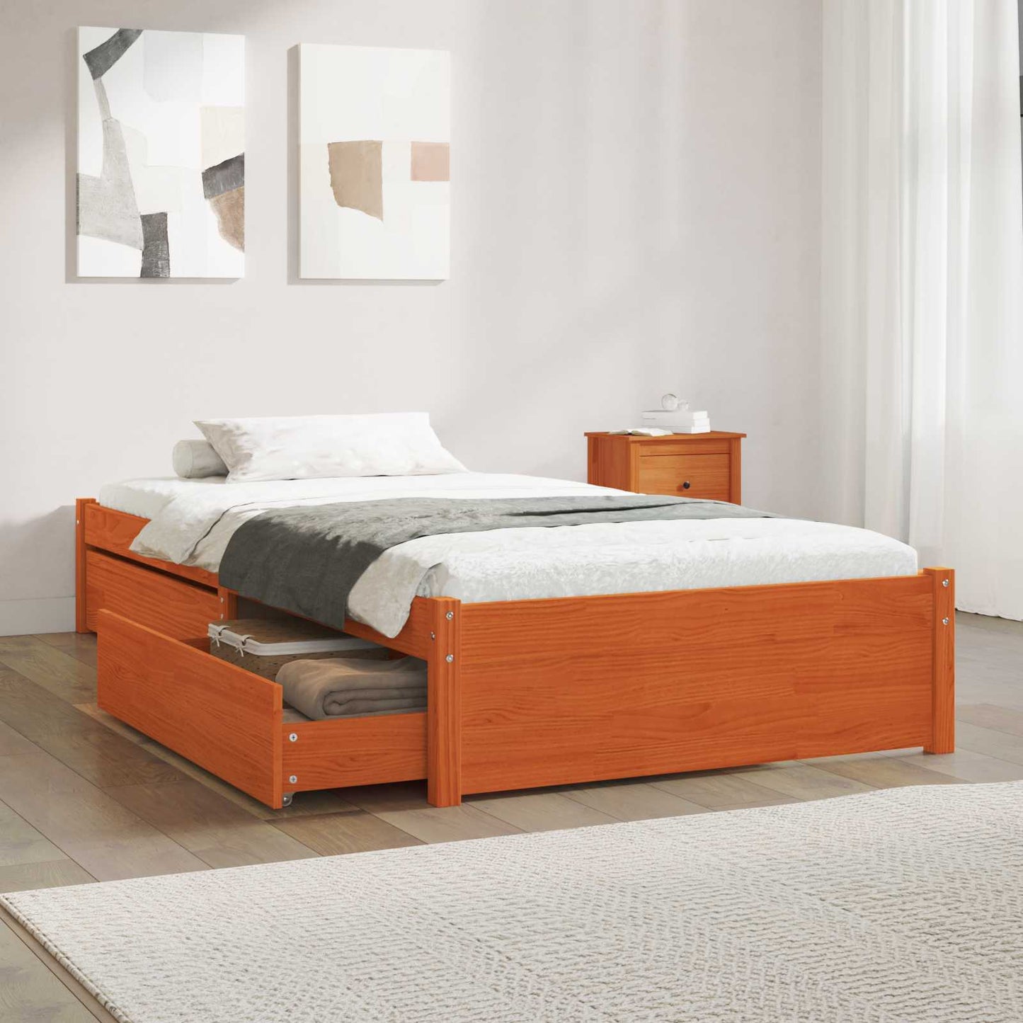 Bed Frame with Drawer with Storage 3 pcs Wax Brown Pine Wood