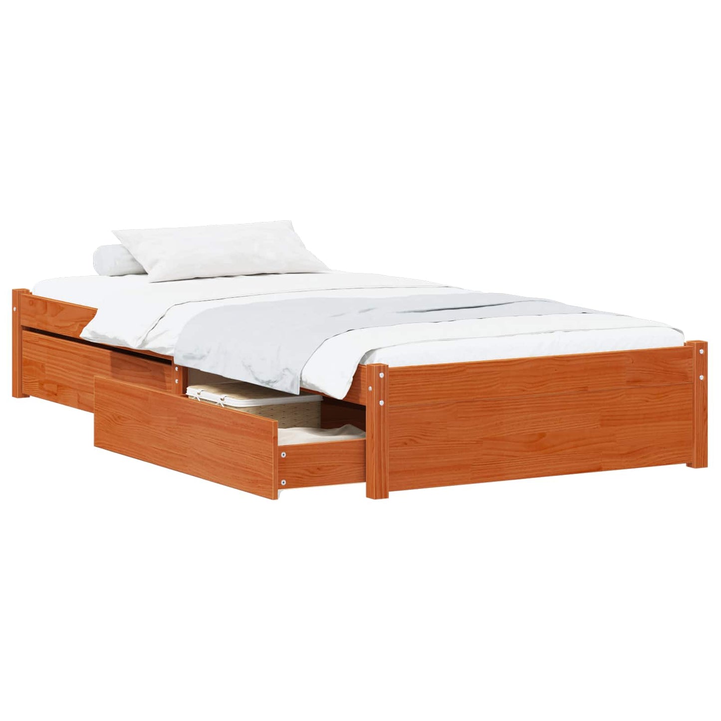 Bed Frame with Drawer with Storage 3 pcs Wax Brown Pine Wood