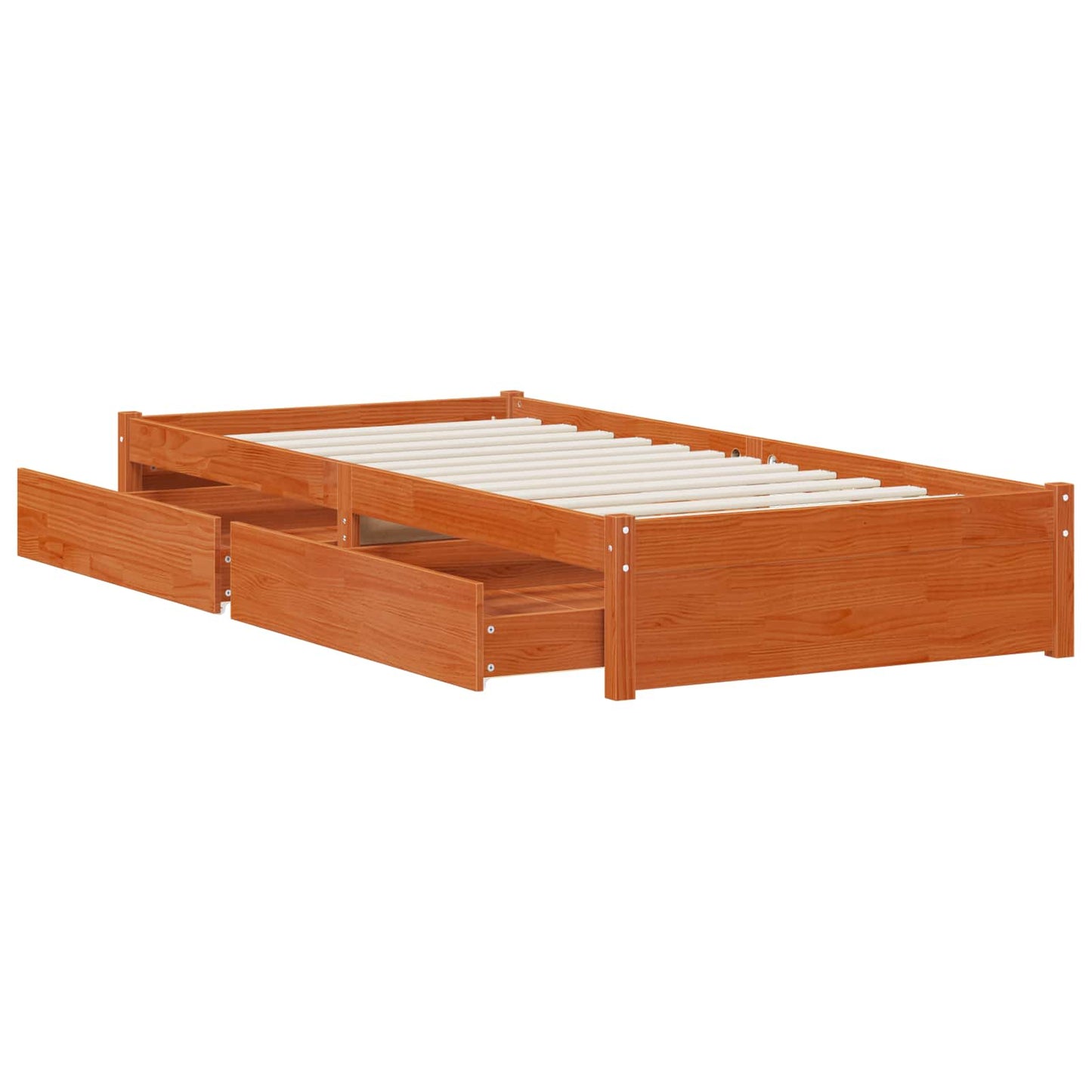 Bed Frame with Drawer with Storage 3 pcs Wax Brown Pine Wood