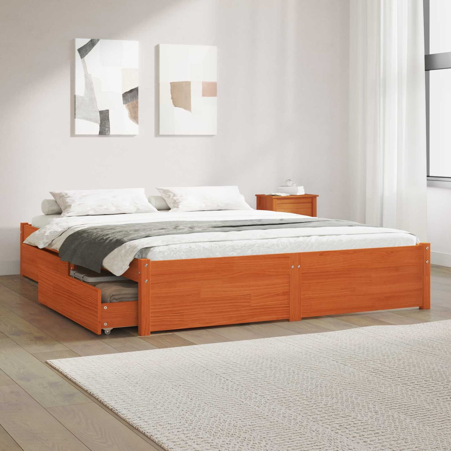 Bed Frame with Drawer with Storage Solid Pine Wood