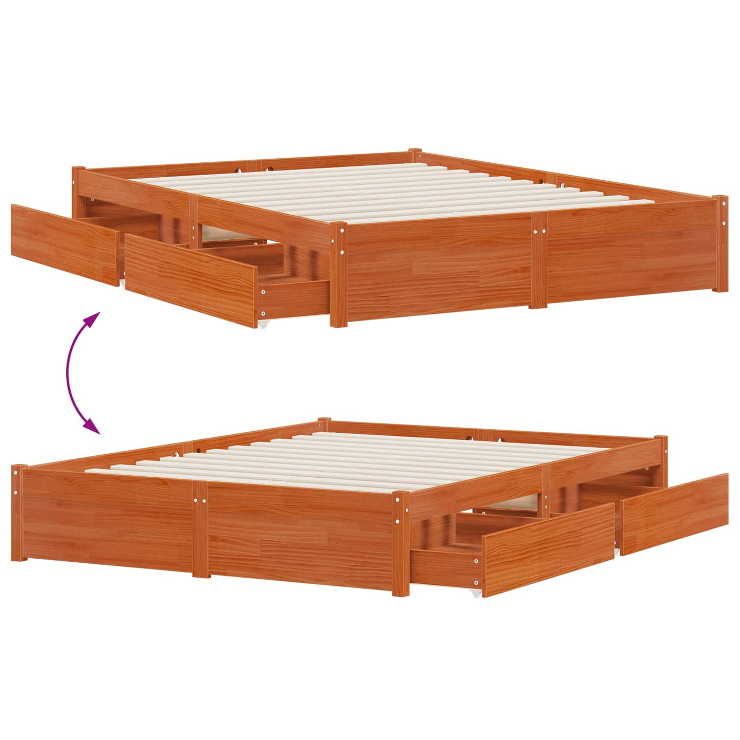 Bed Frame with Drawer with Storage Solid Pine Wood