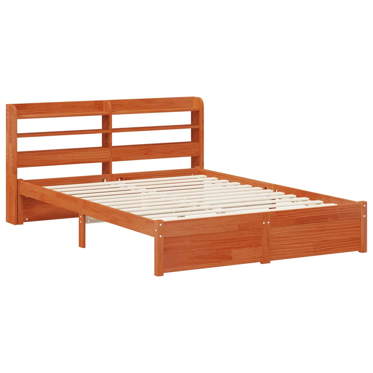Bed Frame with Headboard with Storage Wax Brown Solid Pine Wood