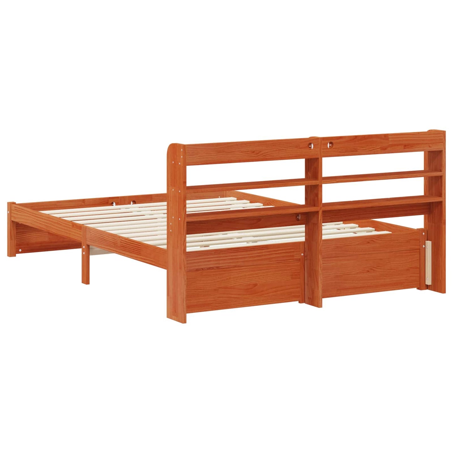 Bed Frame with Headboard with Storage Wax Brown Solid Pine Wood