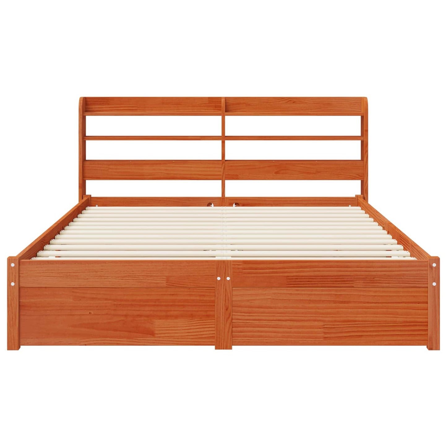 Bed Frame with Headboard with Storage Wax Brown Solid Pine Wood